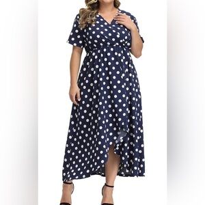 Amazon Women's Blue Polka Dot Maxi Dress
